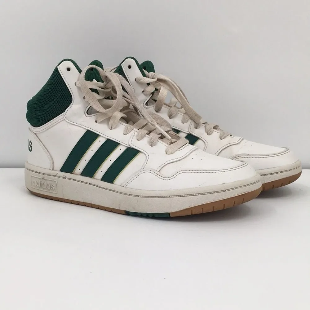 Adidas Hoops Mid Shoes High-Top Sneakers White Green Stripes kids 4 1/2